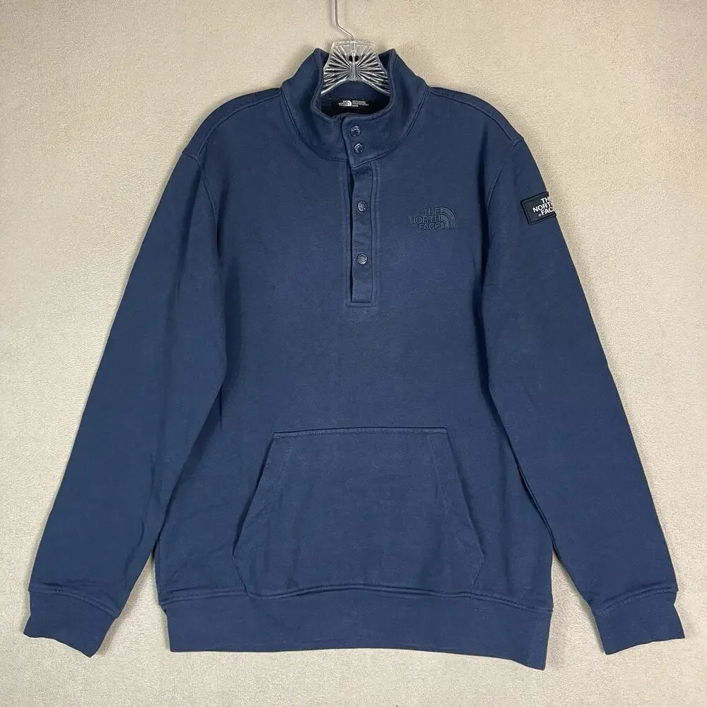 The North Face Sweater Mens M Blue 1/4 Snap Knit Mock Neck Long‎ Sleeve Pullover